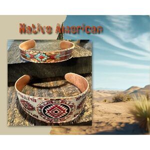 Handmade Boho Native American Cuff Bracelet, Southwest Native Bracelet, Gift Box